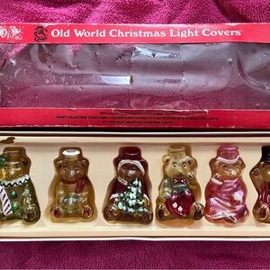Old World Christmas Glass Light Covers Vintage Teddy Bears Set